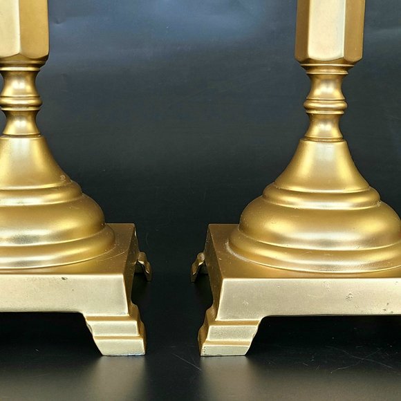 Vintage Candlestick Holders - 13 1/4" Tall * 4.5"*4.5" Base - Solid Brass - Pair - Picture 6 of 10
